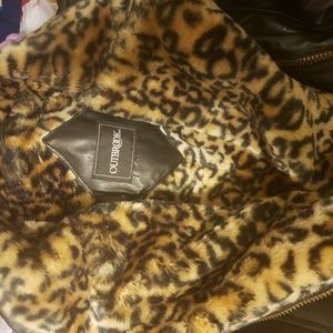 Outbrook real lather jacket w/leopard print fur